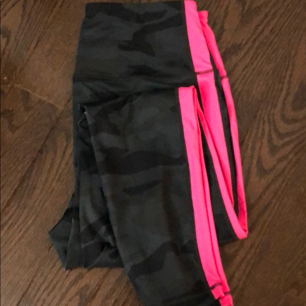 Adidas black camo with pink stripe exercise pants
